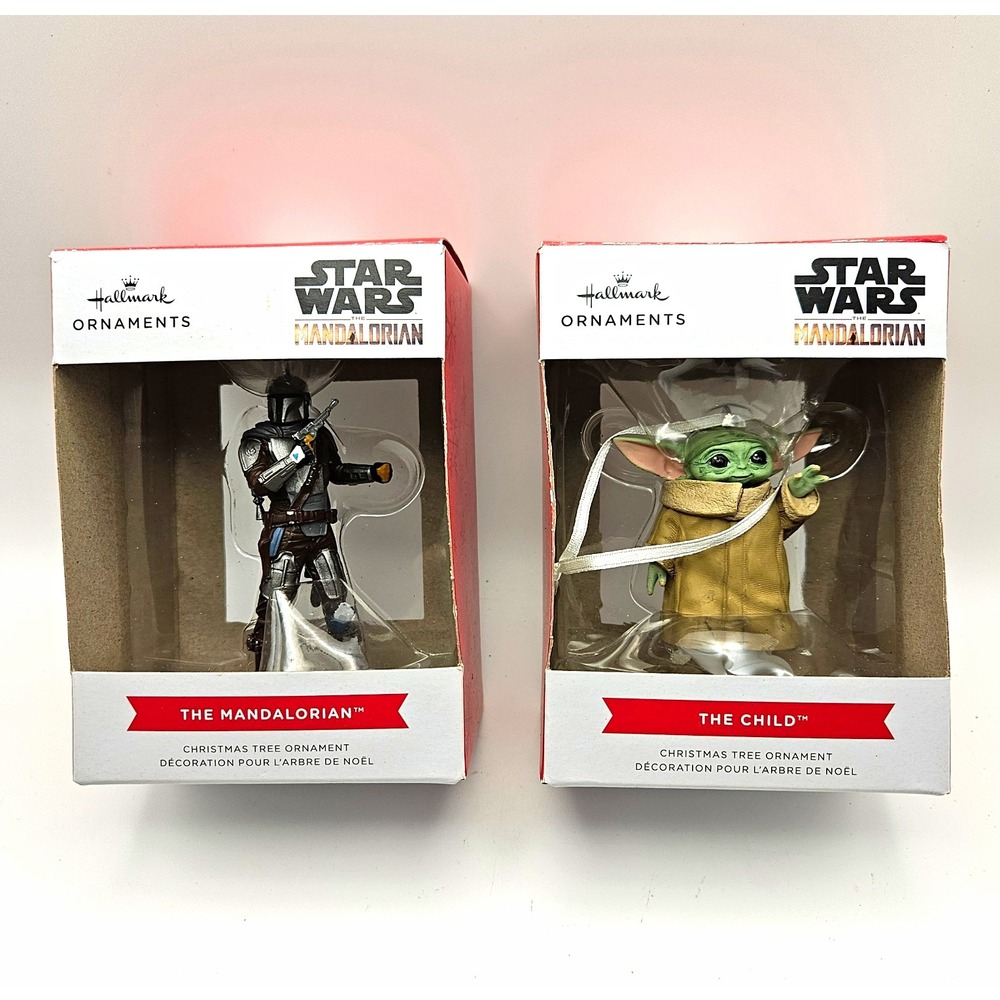 Hallmark Star Wars Set of 2 -  The Mandalorian  & Child Christmas Ornaments NEW